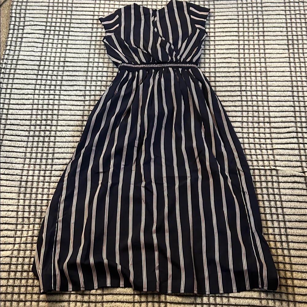 New Navy Striped Romper Maxi Overlay (Girls L/12) - Picture 5 of 5